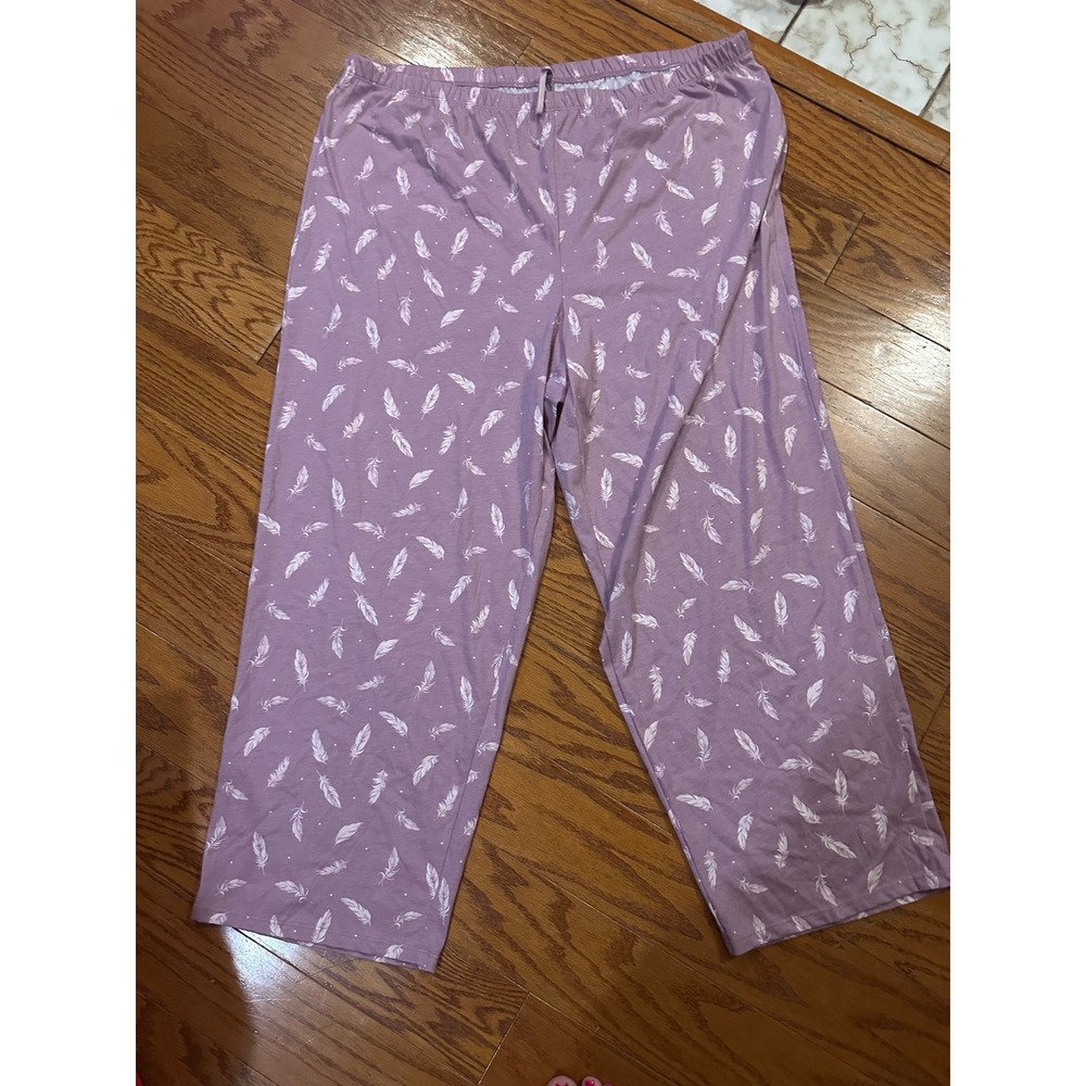 NWOT Charter Club Intimates Lavender Feather Print Pajama Pants Purple Wide Leg